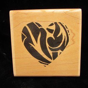 Heart Large Leafy Silhouette Woodcut Rubber Stamp